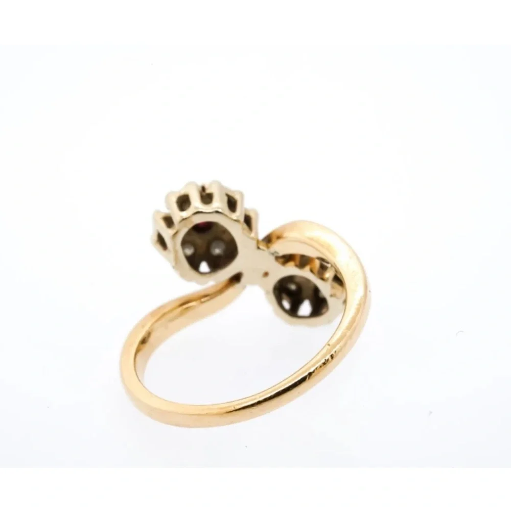 Vintage 14kp Yellow Gold Diamond Ruby Toi et Moi Ring - Picture 3 of 6
